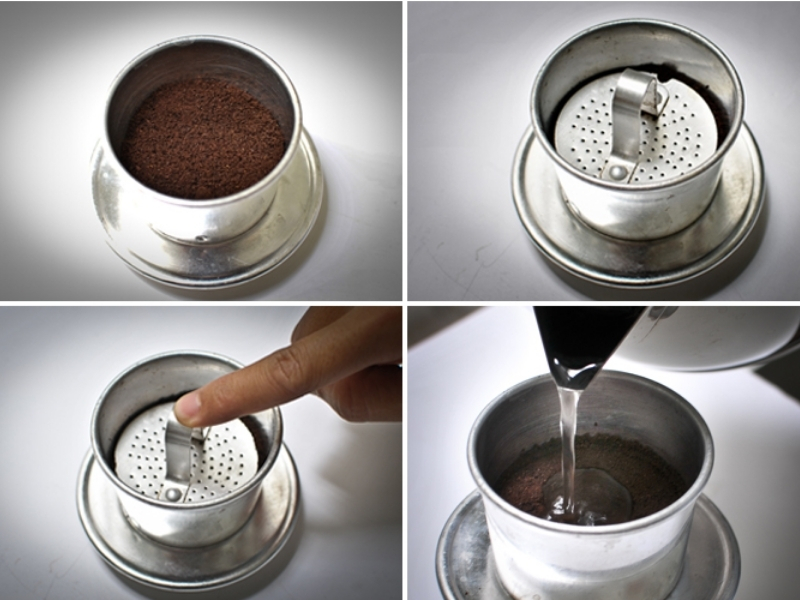 Bước 1: Pha cà phê Cho khoảng 20–25 g cà phê rang xay vào phin, thêm một ít nước sôi để ủ trong 30 giây, sau đó rót khoảng 60–80 ml nước nóng và chờ cà phê chiết xuất hết. Nên sử dụng cà phê nguyên chất để hương vị đậm đà và thơm hơn. Khi đã có phần cà phê, bước tiếp theo là chuẩn bị hỗn hợp sữa tạo nên vị béo đặc trưng của bạc xỉu.