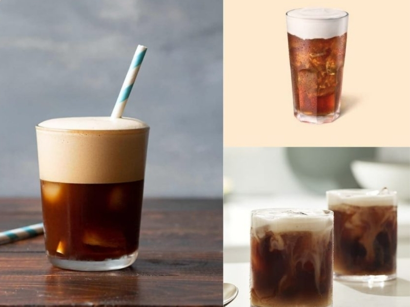 Cold brew với kem tươi Kem tươi tạo lớp bọt mịn và vị béo nhẹ, giúp thức uống trở nên hấp dẫn hơn. Chỉ cần một lượng vừa đủ để không lấn át hương cà phê.