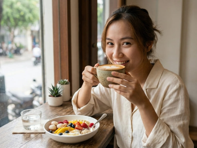 Uống cà phê khi đói có sao không? Những điều bạn không nên bỏ qua Ăn nhẹ rồi hãy uống
Thay vì uống cà phê ngay khi thức dậy với chiếc bụng trống, hãy ăn nhẹ trước như bánh mì, trứng hoặc một phần trái cây. Điều này giúp dạ dày có thức ăn và có thể giảm cảm giác cồn cào, nóng rát ở những người nhạy cảm.